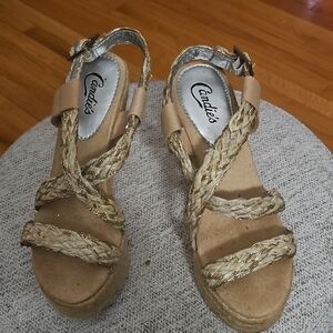 Candie's Braided Tan Wedge Sandals